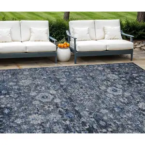 Photo of Navy Blue And Sky Blue Oriental Washable Indoor Outdoor Area Rug