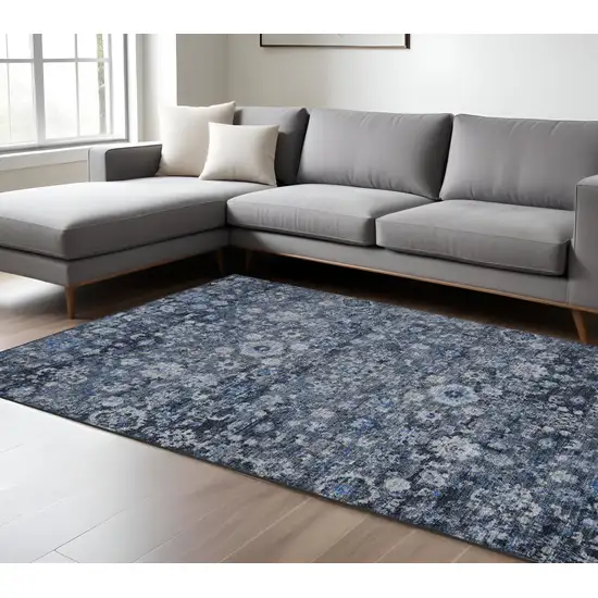 Navy Blue And Sky Blue Oriental Washable Indoor Outdoor Area Rug Photo 9