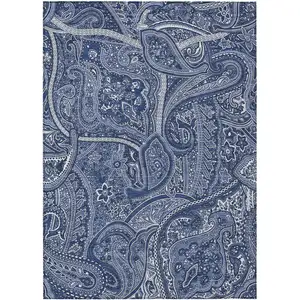 Photo of Navy Blue And Sky Blue Paisley Washable Indoor Outdoor Area Rug