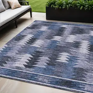 Photo of Navy Blue And Sky Blue Southwestern Washable Indoor Outdoor Area Rug