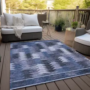 Photo of Navy Blue And Sky Blue Southwestern Washable Indoor Outdoor Area Rug