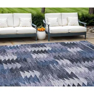 Photo of Navy Blue And Sky Blue Southwestern Washable Indoor Outdoor Area Rug