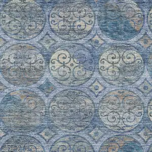 Photo of Navy Blue And Sky Blue Trellis Washable Indoor Outdoor Area Rug