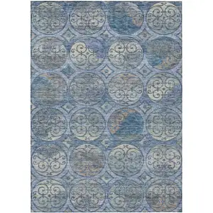 Photo of Navy Blue And Sky Blue Trellis Washable Indoor Outdoor Area Rug