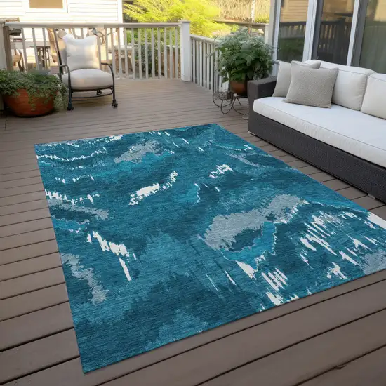 Navy Blue And Teal Blue Abstract Washable Indoor Outdoor Area Rug Photo 8