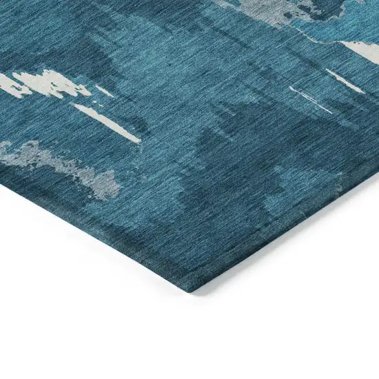 Navy Blue And Teal Blue Abstract Washable Indoor Outdoor Area Rug Photo 5