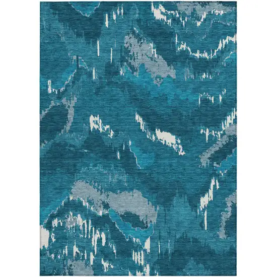 Navy Blue And Teal Blue Abstract Washable Indoor Outdoor Area Rug Photo 7