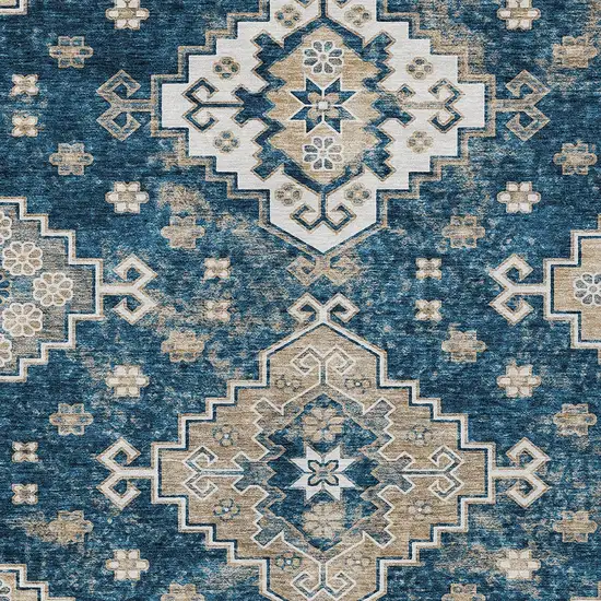 Navy Blue Beige And Ivory Medallion Washable Indoor Outdoor Area Rug Photo 7