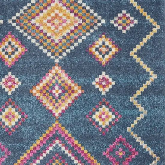 Navy Blue Yellow And Pink Southwestern Distressed Area Rug Photo 6