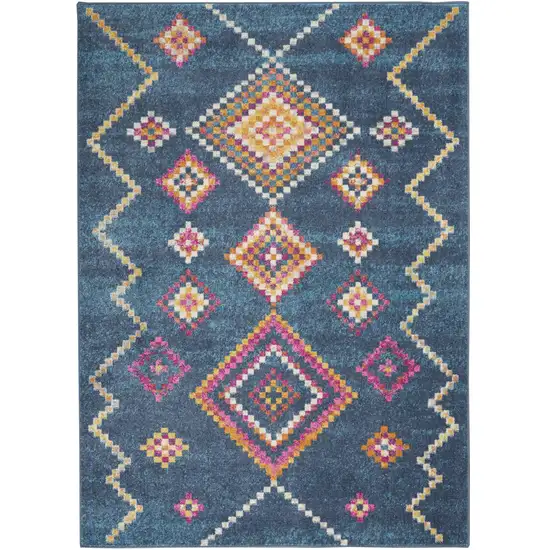 Navy Blue Yellow And Pink Southwestern Distressed Area Rug Photo 1