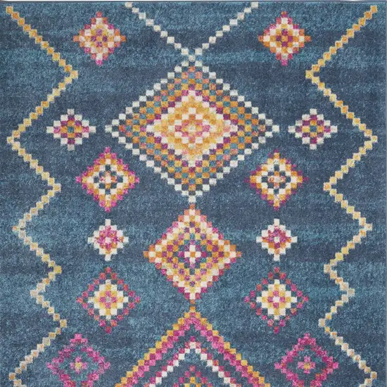 Navy Blue Yellow And Pink Southwestern Distressed Area Rug Photo 7