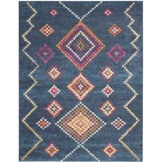 Navy Blue Yellow And Pink Southwestern Distressed Area Rug Photo 1