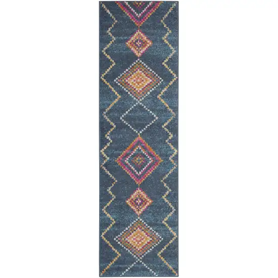 Navy Blue Berber Pattern Runner Rug Photo 1