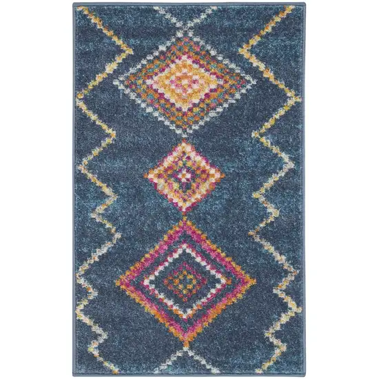 Navy Blue Yellow And Pink Southwestern Distressed Area Rug Photo 1