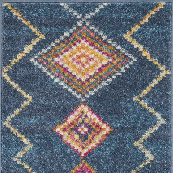 Navy Blue Yellow And Pink Southwestern Distressed Area Rug Photo 7