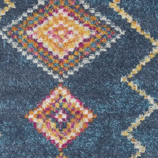 Navy Blue Yellow And Pink Southwestern Distressed Area Rug Photo 6