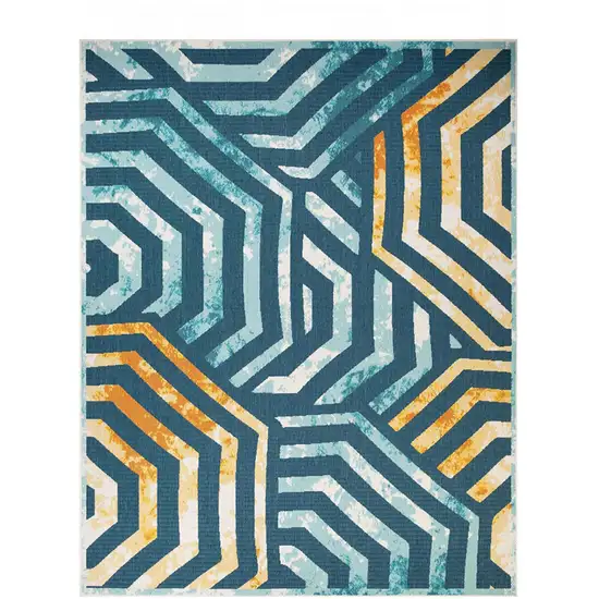 Navy Blue- Cream Geometric Stain Resistant Indoor Outdoor Area Rug Photo 1