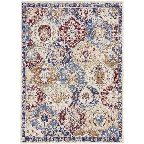 Navy Blue Damask Power Loom Distressed Area Rug Photo 1