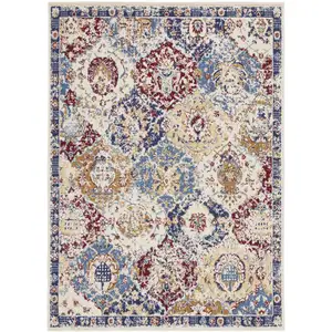 Photo of Navy Blue Damask Power Loom Distressed Area Rug