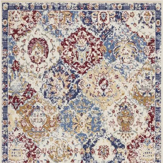 Navy Blue Damask Power Loom Distressed Area Rug Photo 7