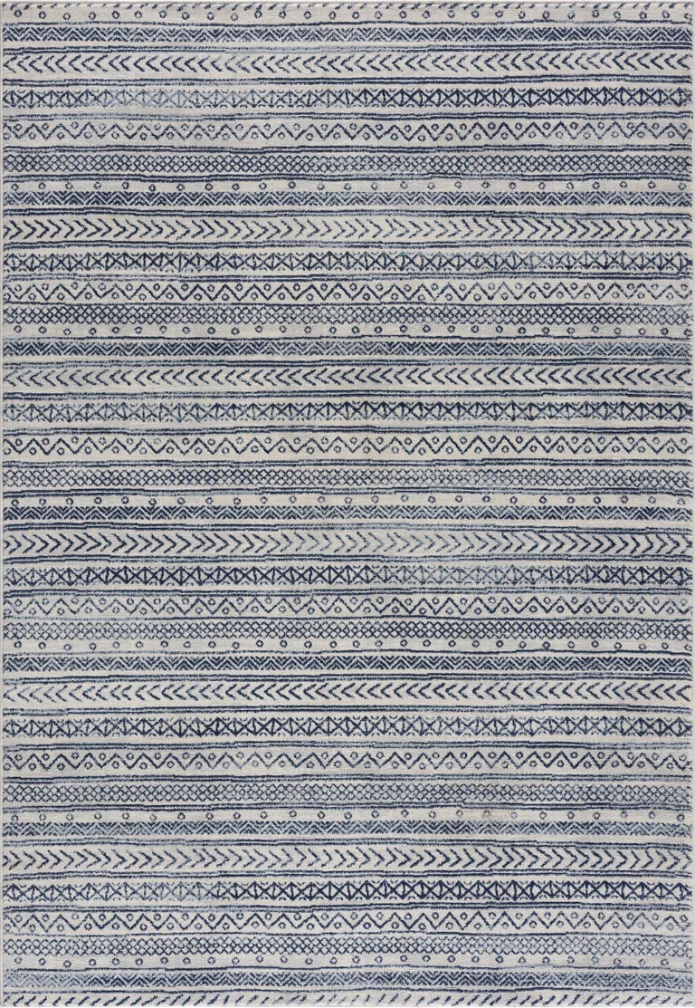 Navy Blue Decorative Stripes Area Rug Photo 5