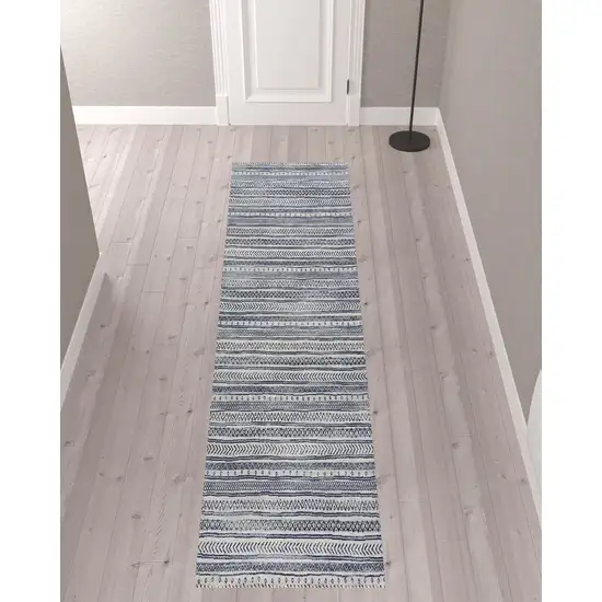 Navy Blue Decorative Stripes Runner Rug Photo 3