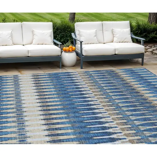 Navy Blue Denim Blue And Ivory Southwestern Washable Indoor Outdoor Area Rug Photo 1