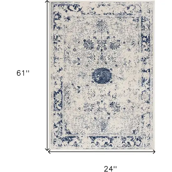 Navy Blue Distressed Floral Area Rug Photo 7