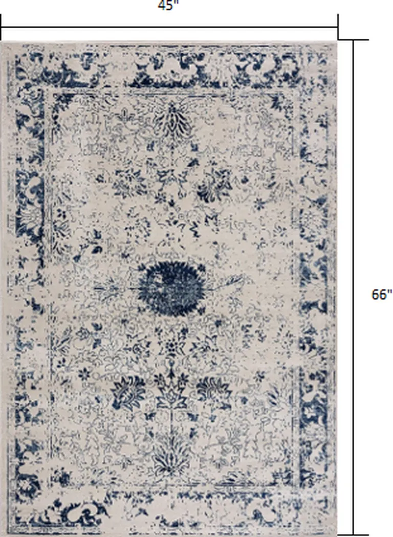 Navy Blue Distressed Floral Area Rug Photo 1