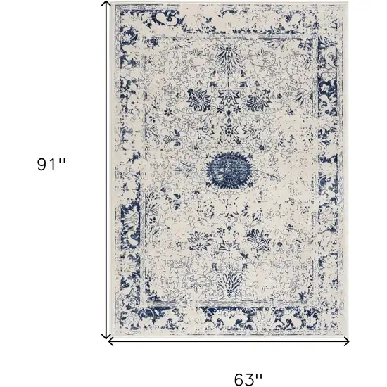 Navy Blue Distressed Floral Area Rug Photo 3