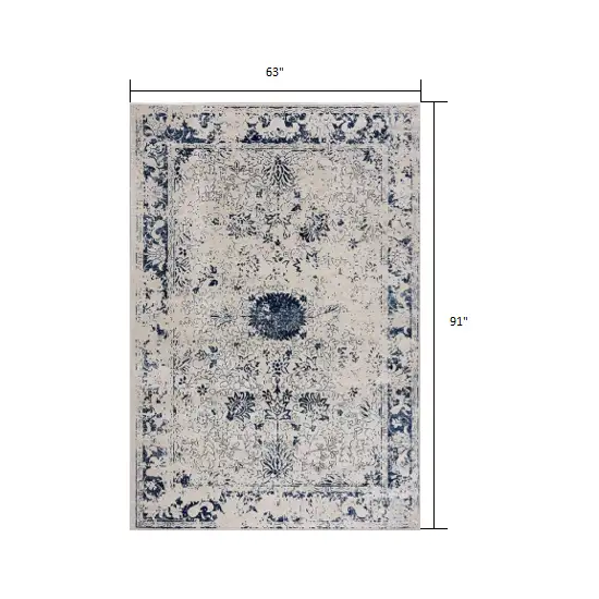 Navy Blue Distressed Floral Area Rug Photo 1