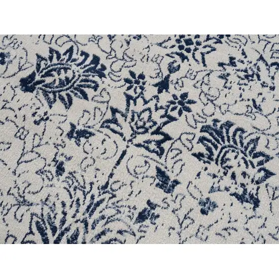 Navy Blue Distressed Floral Area Rug Photo 8