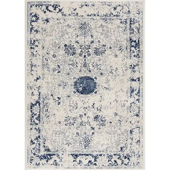 Navy Blue Distressed Floral Area Rug Photo 5