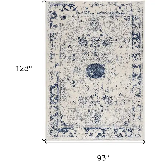 Navy Blue Distressed Floral Area Rug Photo 8