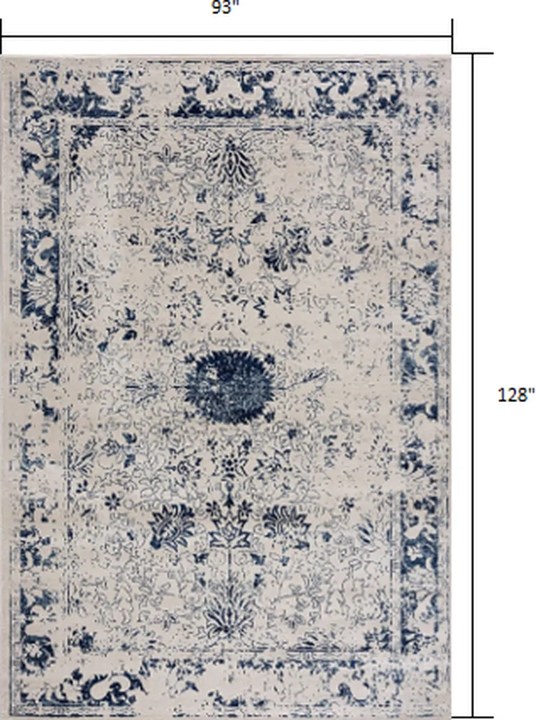 Navy Blue Distressed Floral Area Rug Photo 1
