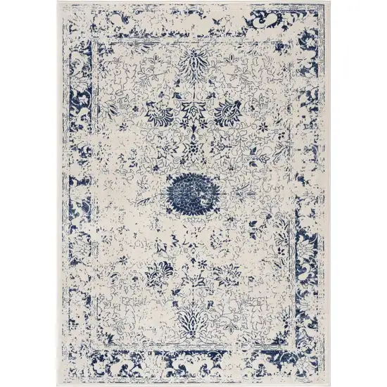 Navy Blue Distressed Floral Scatter Rug Photo 4