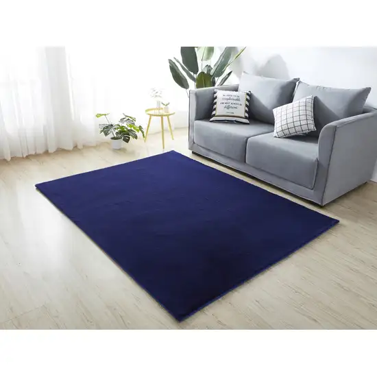 Navy Blue FauX Fur Shag Non Skid Area Rug Photo 5