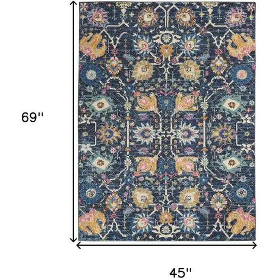 Navy Blue Yellow And Pink Floral Area Rug Photo 9