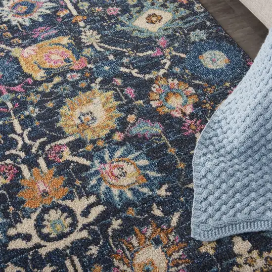 Navy Blue Floral Power Loom Area Rug Photo 5