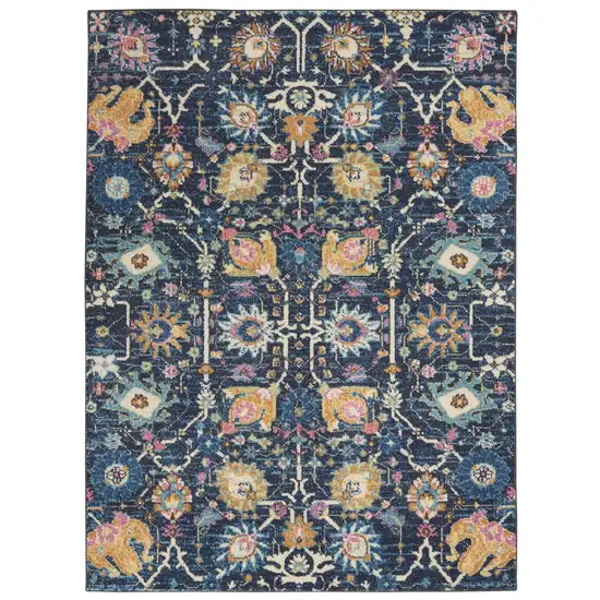 Navy Blue Floral Power Loom Area Rug Photo 1