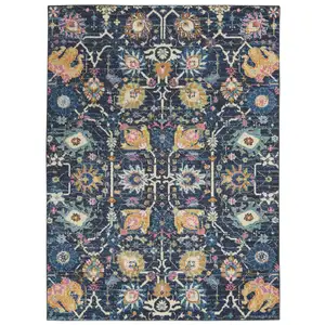 Photo of Navy Blue Floral Buds Area Rug