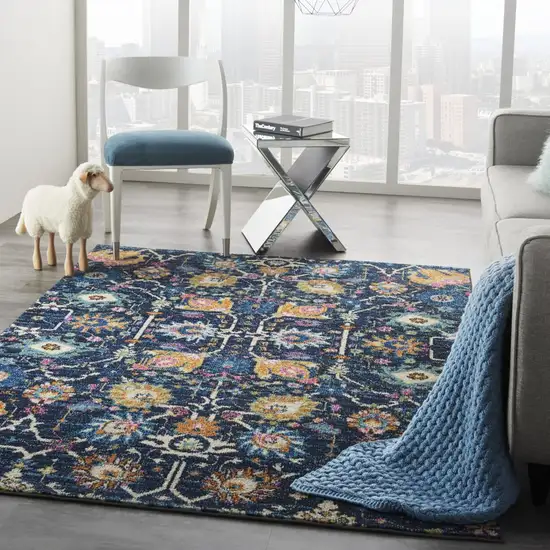 Navy Blue Floral Power Loom Area Rug Photo 6