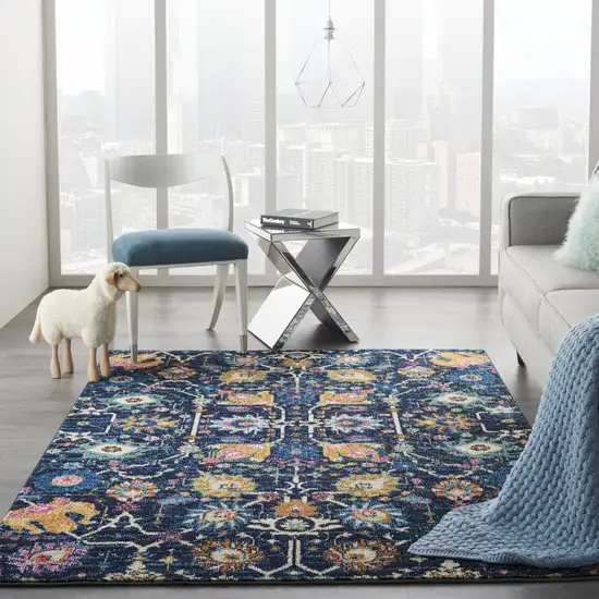 Navy Blue Floral Power Loom Area Rug Photo 6