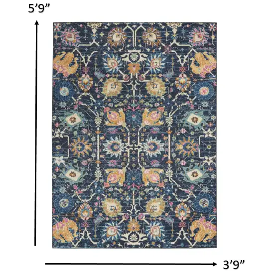 Navy Blue Floral Power Loom Area Rug Photo 7