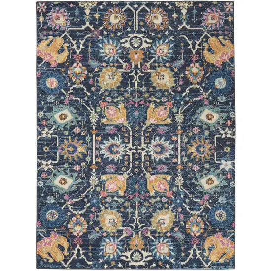 Navy Blue Yellow And Pink Floral Area Rug Photo 7