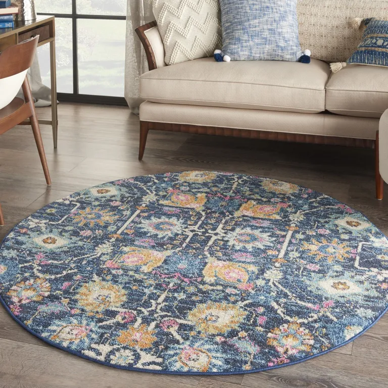 Navy Blue Floral Buds Area Rug Photo 3