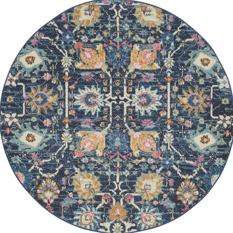 Navy Blue Floral Buds Area Rug Photo 5