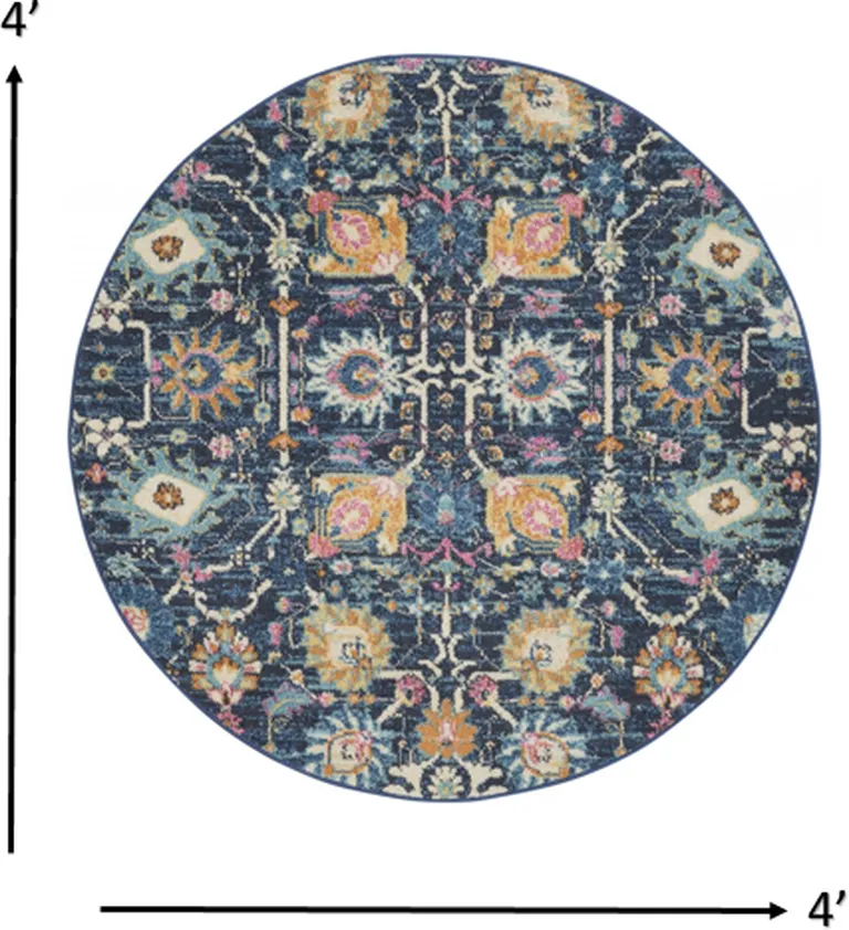 Navy Blue Floral Buds Area Rug Photo 2