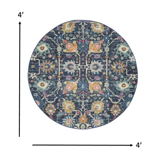 Navy Blue Floral Buds Area Rug Photo 5