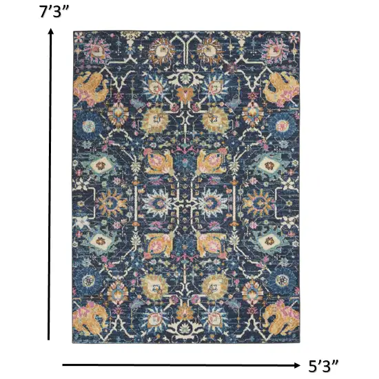 Navy Blue Floral Buds Area Rug Photo 5